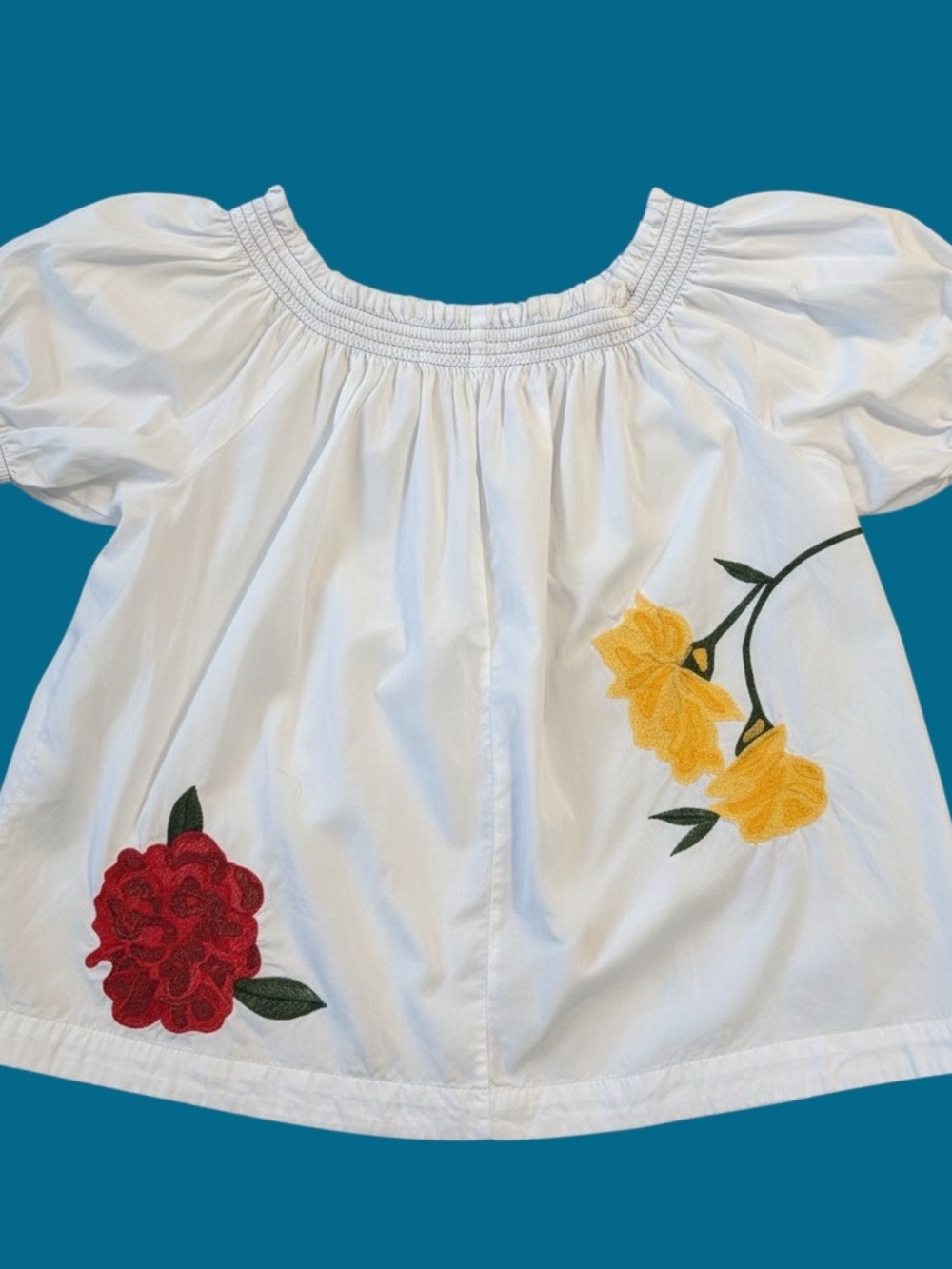 By Anthropologie Puff Sleeve Tie Front Floral Embroidered Blouse Like Nee Large - Picture 5 of 5